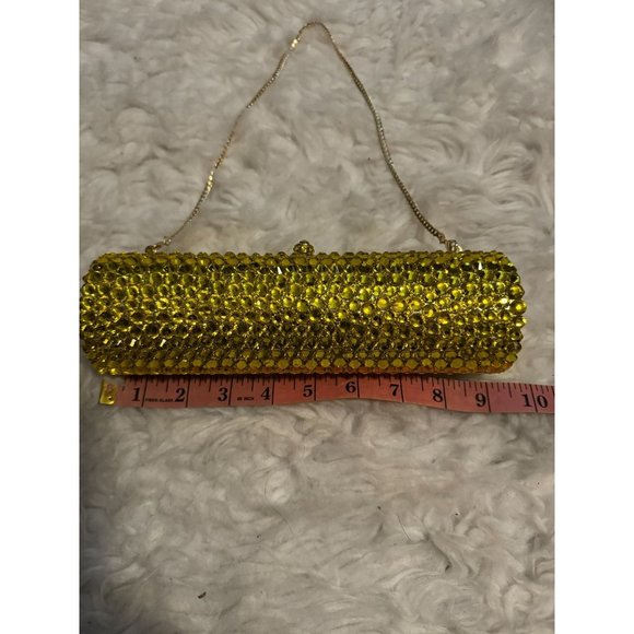 Gold Rhinestone Encrusted Barrel Shaped Clutch Purse Formal Prom